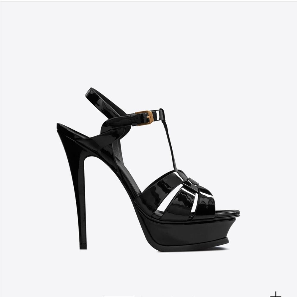 YSL black patent leather tribute platform sandals 105 size 39.5